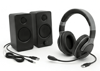 Altavoces de escritorio y auriculares para ordenador
