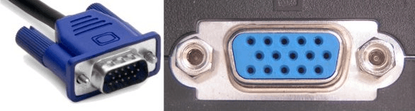 Conector VGA azul con tornillos laterales para conexión de vídeo analógico